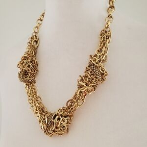 UNIQUE Knotted Gold Chains Statement Necklace Multi-strand Textured Brutalist